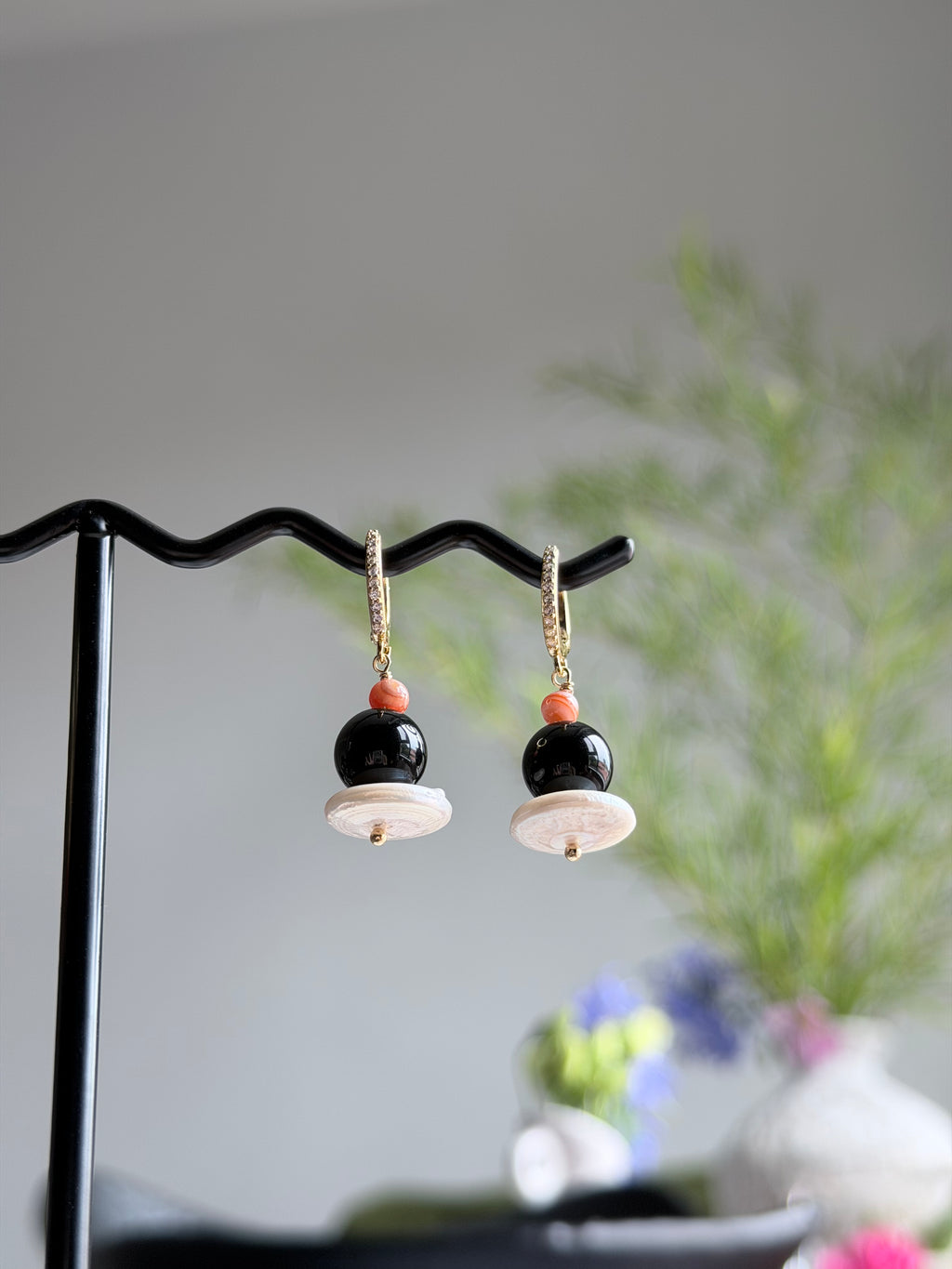 TT original-earring-Vintage Black Agate Earrings | Unique Natural Handmade Pearls | Elegant Bohemian Gemstone Earrings | Simple Yet Luxurious Vintage Gold Zircon Earrings