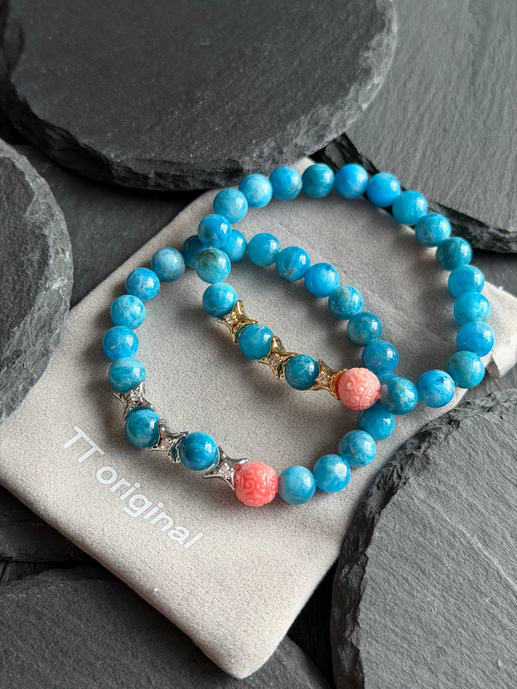 TT original-bracelet-Niche Design Blue Apatite Bracelet | Buckle-less Elastic Bracelet | Women's Sea Blue Bracelet | Symbolizing Inspiration | Fresh and Bright Everyday Bracelet