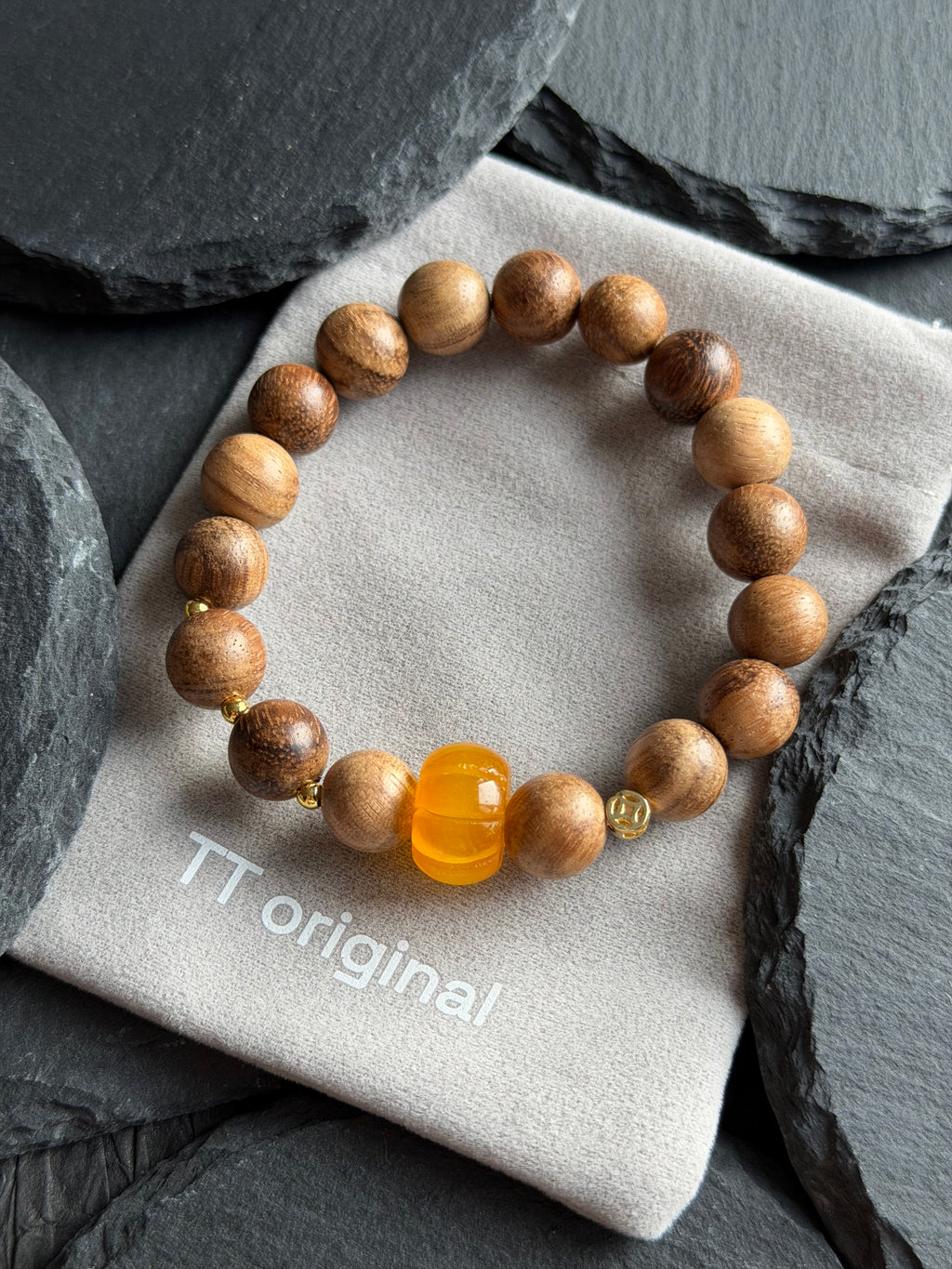 TT original-bracelet-Yellow chalcedony and agarwood bracelet | Elastic clasp-less design | Simple and elegant unisex jewelry | A perfect gift for elders | Suitable for everyday wear