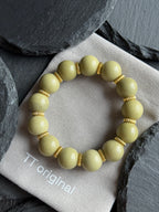 TT original-bracelet-12mm Alashan Stone Bracelet | Elastic Bracelet Without Buckle | Olive Green Beads + Gold Spacer Beads | Unisex Natural Stone Bracelet