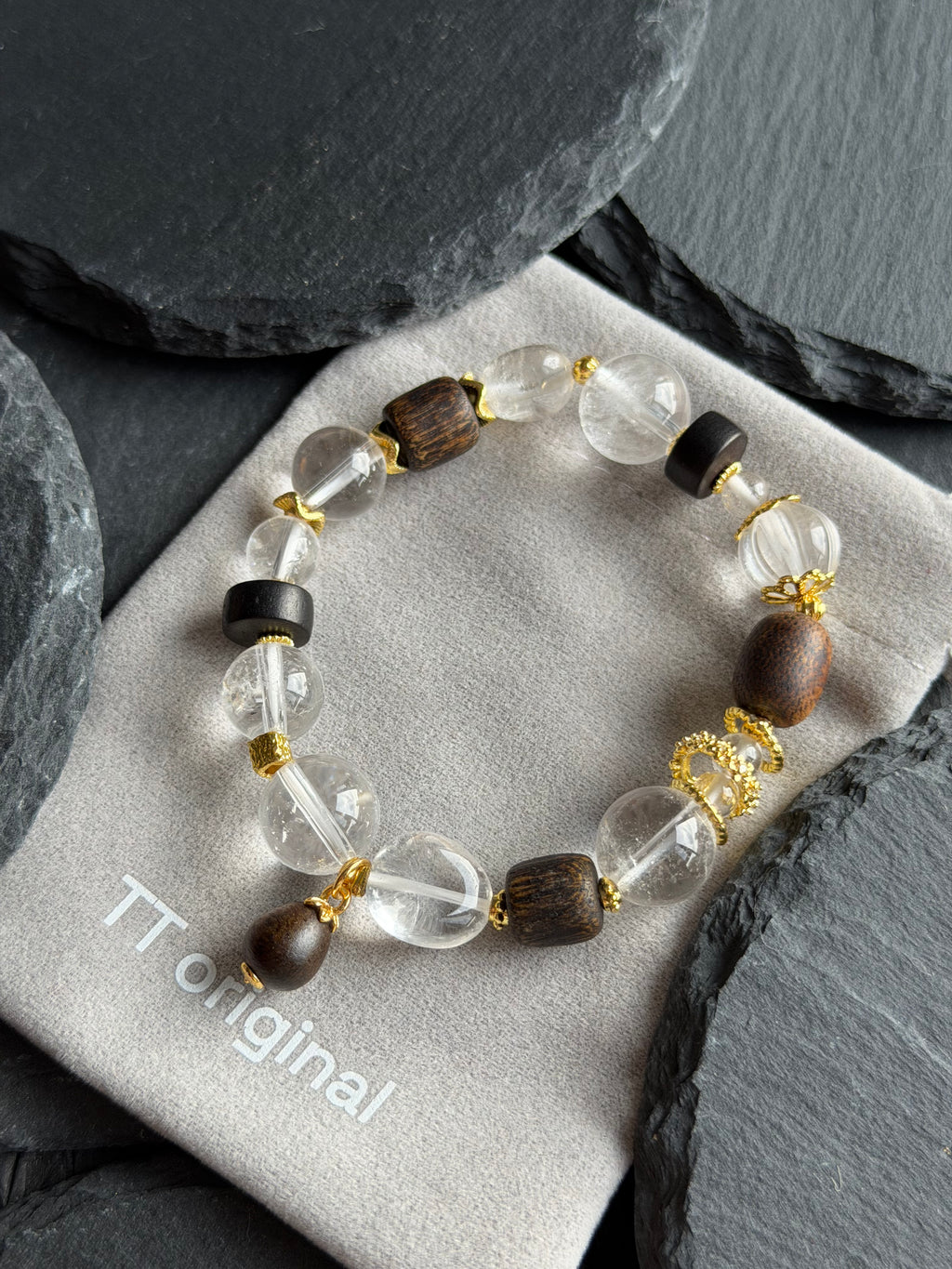 TT original-bracelet-Raw stone energy crystal bracelet | Unisex wood-style crystal bracelet | Zen-inspired natural elastic bracelet | Forest-themed artistic handmade crystal bracelet | Niche handmade