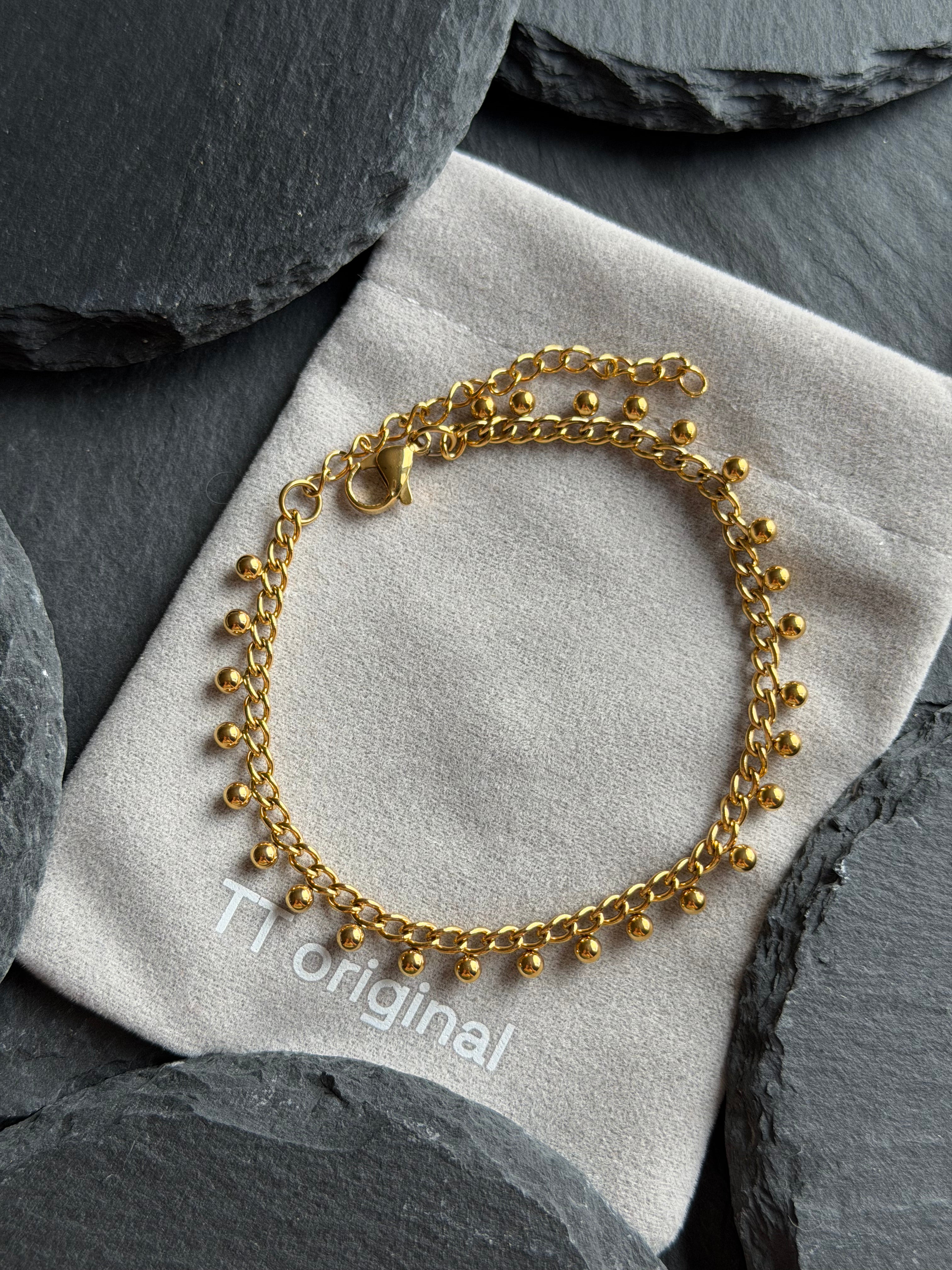 TT original-bracelet-Minimalist beaded chain | Elegant luxury | Basic plain bracelet for layering | Vintage gold ball chain | Stacking essential | Everyday commuting bracelet