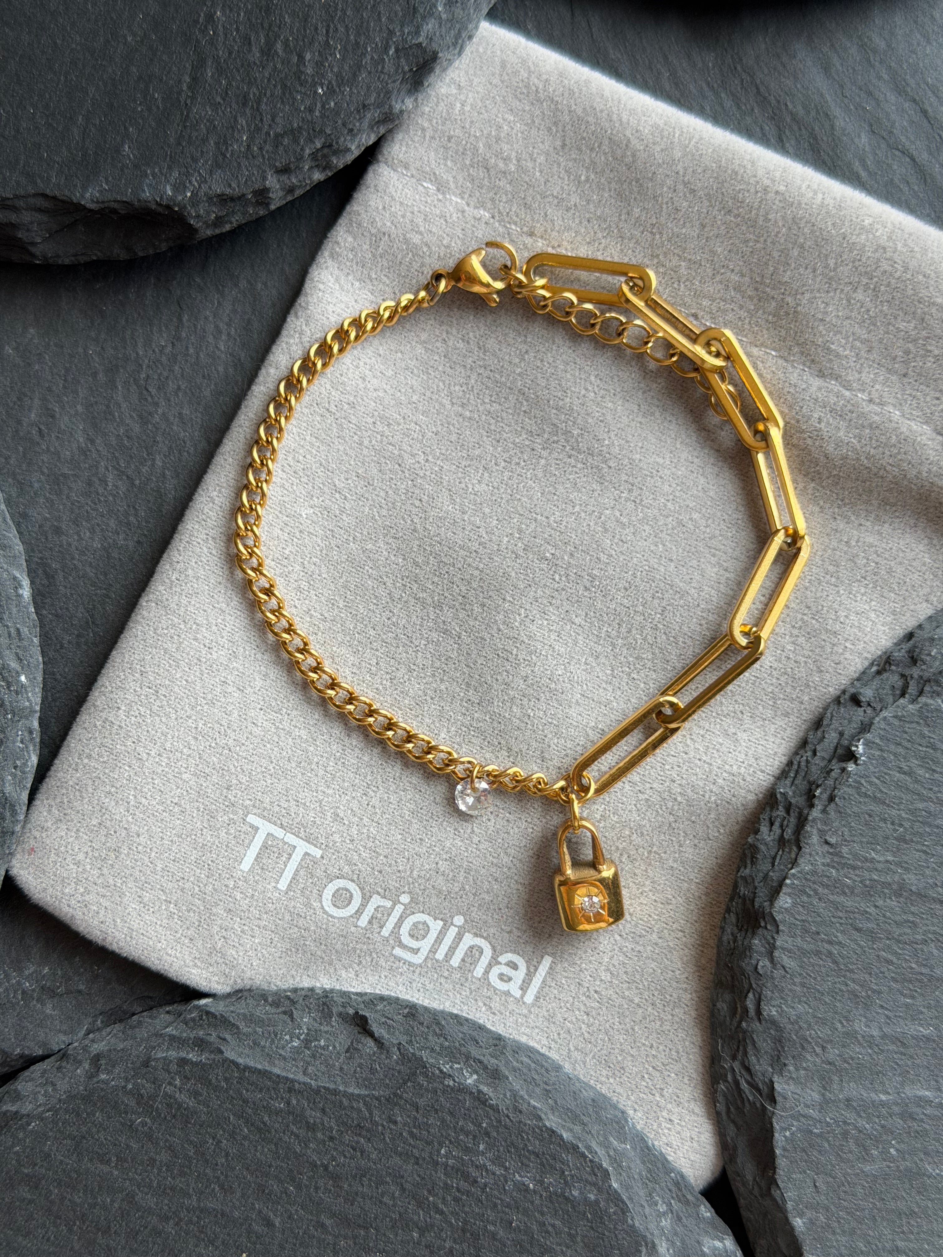 TT original-bracelet-French vintage gold padlock bracelet | Niche design | Blogger's style | High-end patchwork design | Unique and stylish stackable bracelet