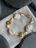 TT original-bracelet-Irregular Baroque Gold Coin Pearl Bracelet | Delicate gold accents, adjustable wristband