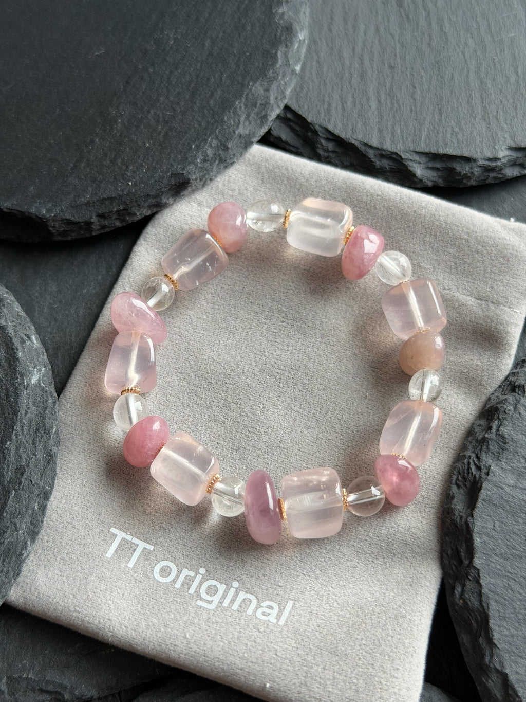 TT original-bracelet-Women's Pink Crystal Bracelet | Elastic Design Without Buckle | Unique Design | Versatile Spring/Summer Bracelet | Stackable for Commute