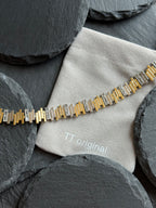 TT rorigina-bracelet -Gold and silver two-tone rectangular bar bracelet | Luxury structural bracelet | Modern metal bracelet | Party bracelet