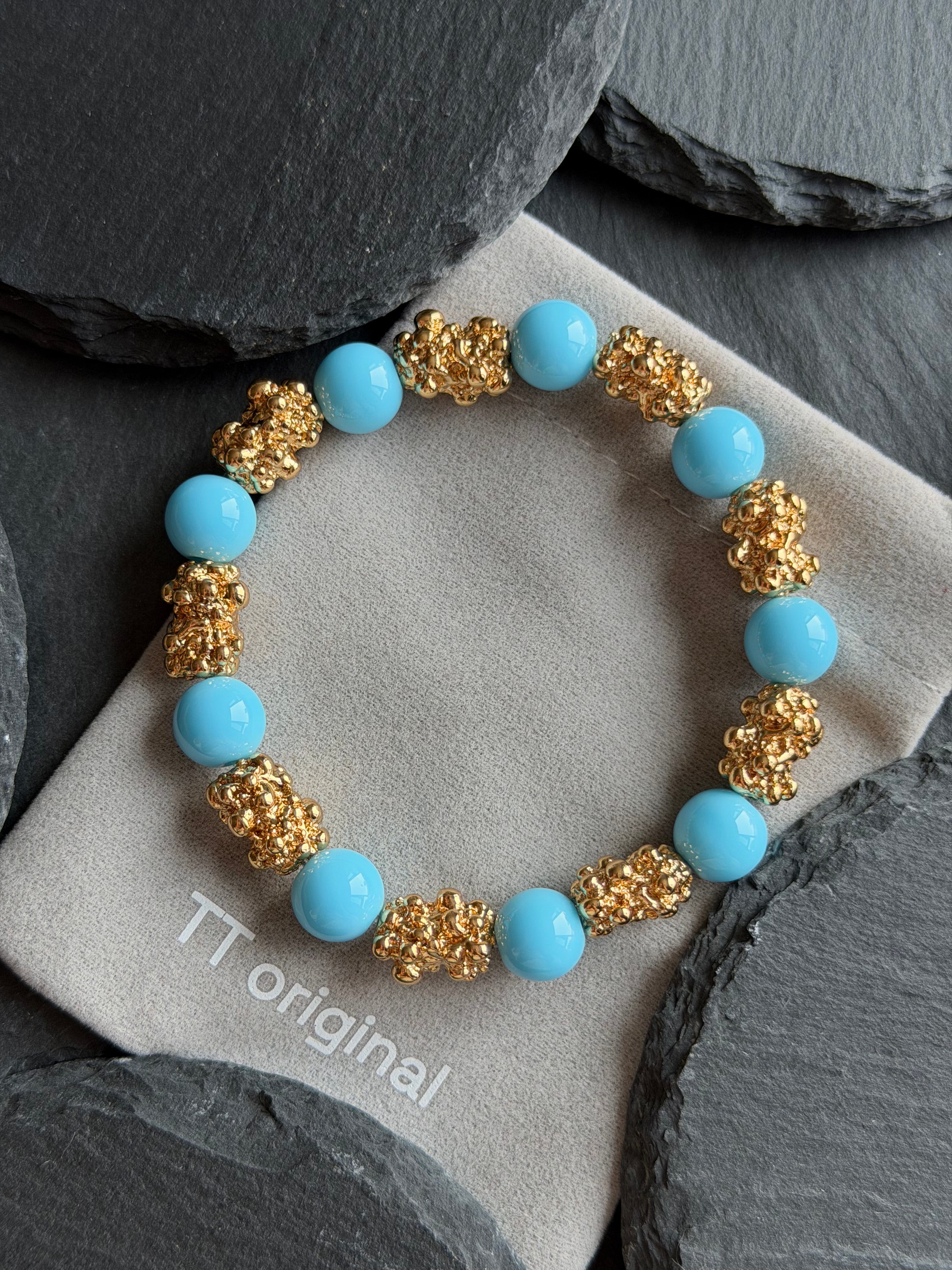 TT original-bracelet-Niche Vintage Style Stone-like Bracelet | Stackable and Perfect as a Commute or Vacation Gift | Gold Bracelet with Imitation Turquoise Beads