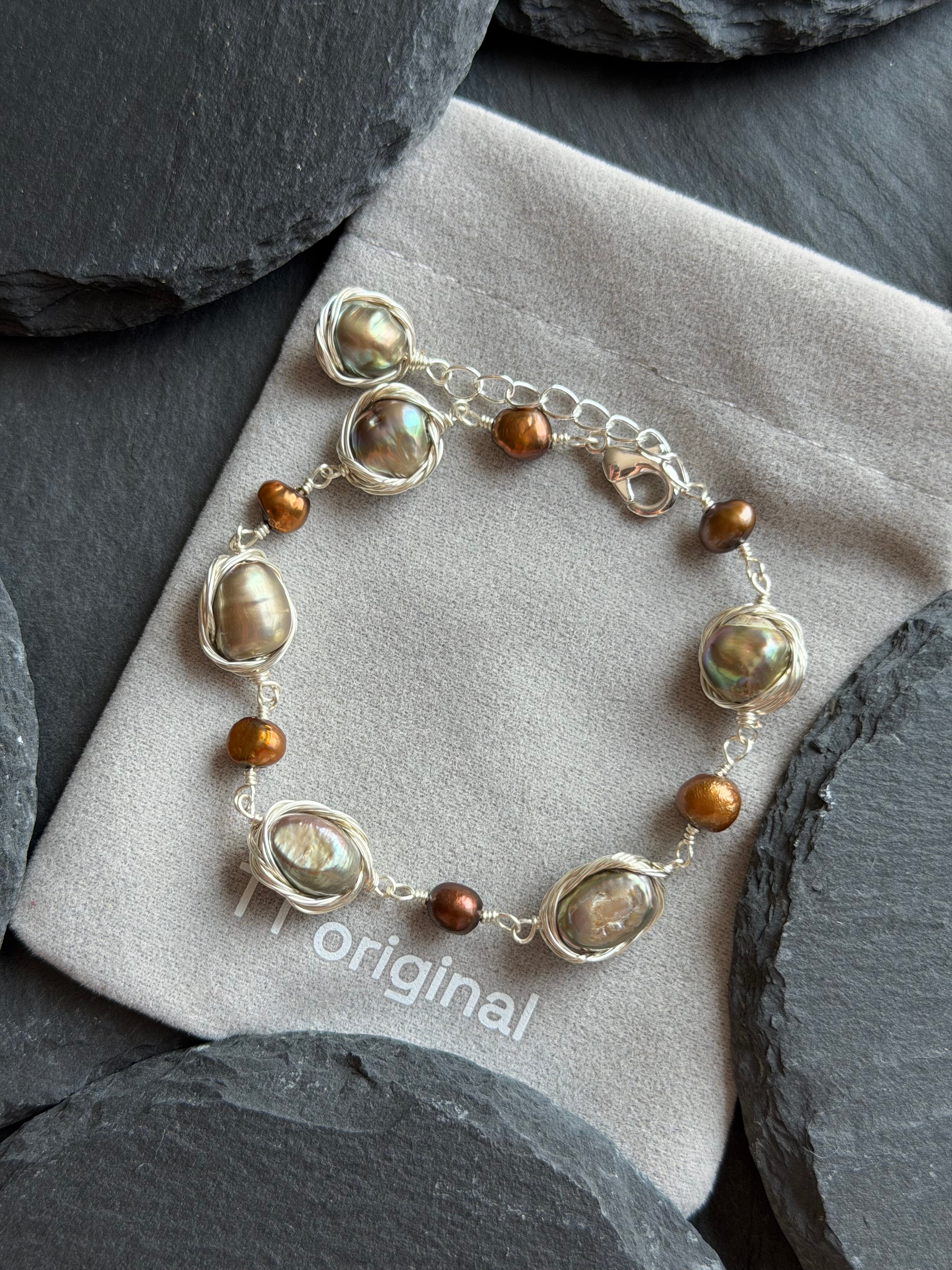 TT original-bracelet-Exquisite irregular pearl necklace and bracelet set | Delicate silver chain jewelry for everyday wear | Anniversary gift