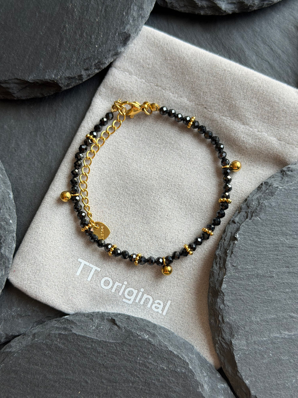 TT original-bracelet-Black beaded bracelet and necklace set | Stacked necklace set | French handmade vintage jewelry | Bohemian style black beaded set