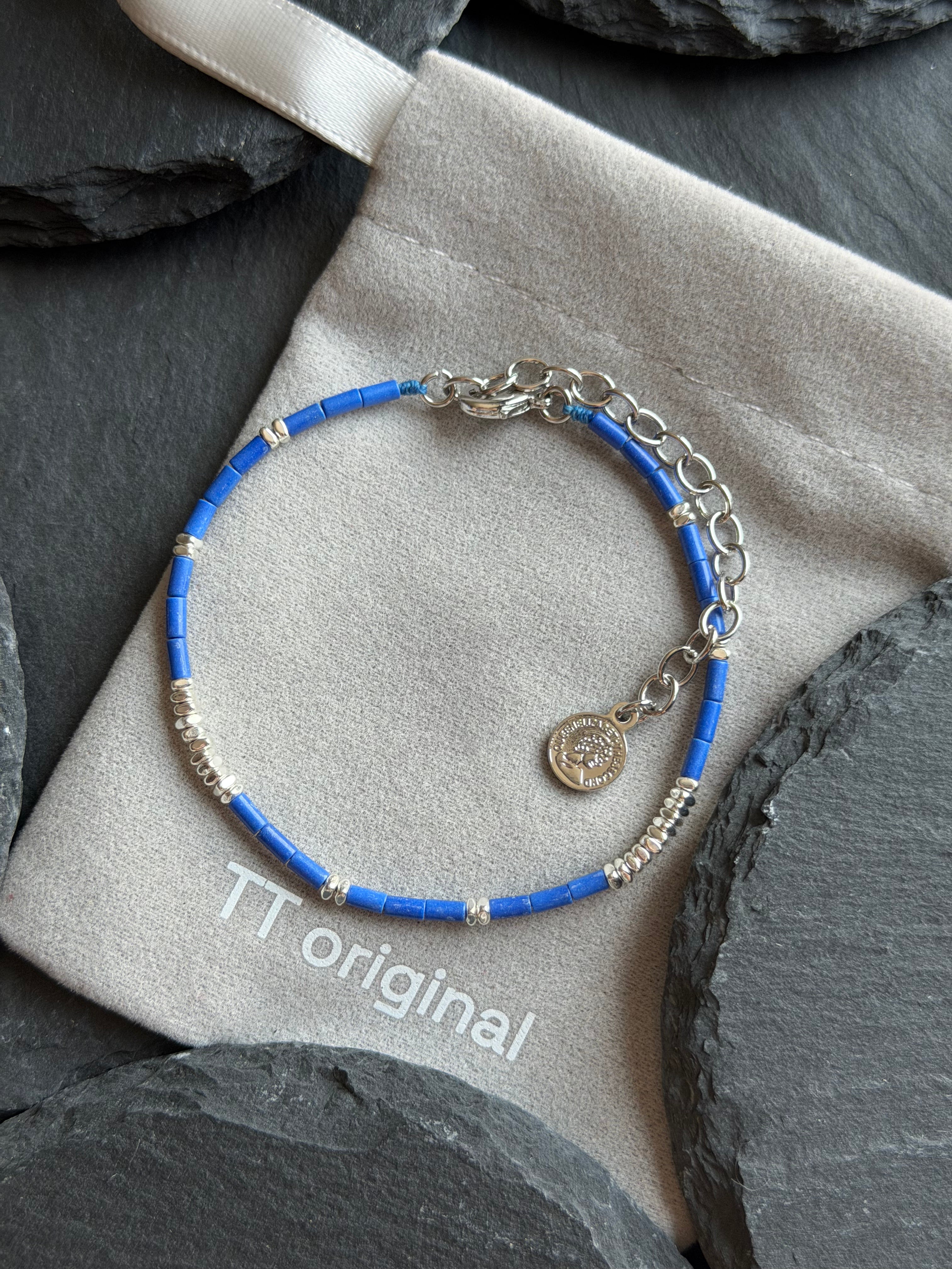 TT original-bracelet-Beach vacation style | Blue beaded accessories | Fresh summer blue bracelet | Artsy and minimalist blue bangle |