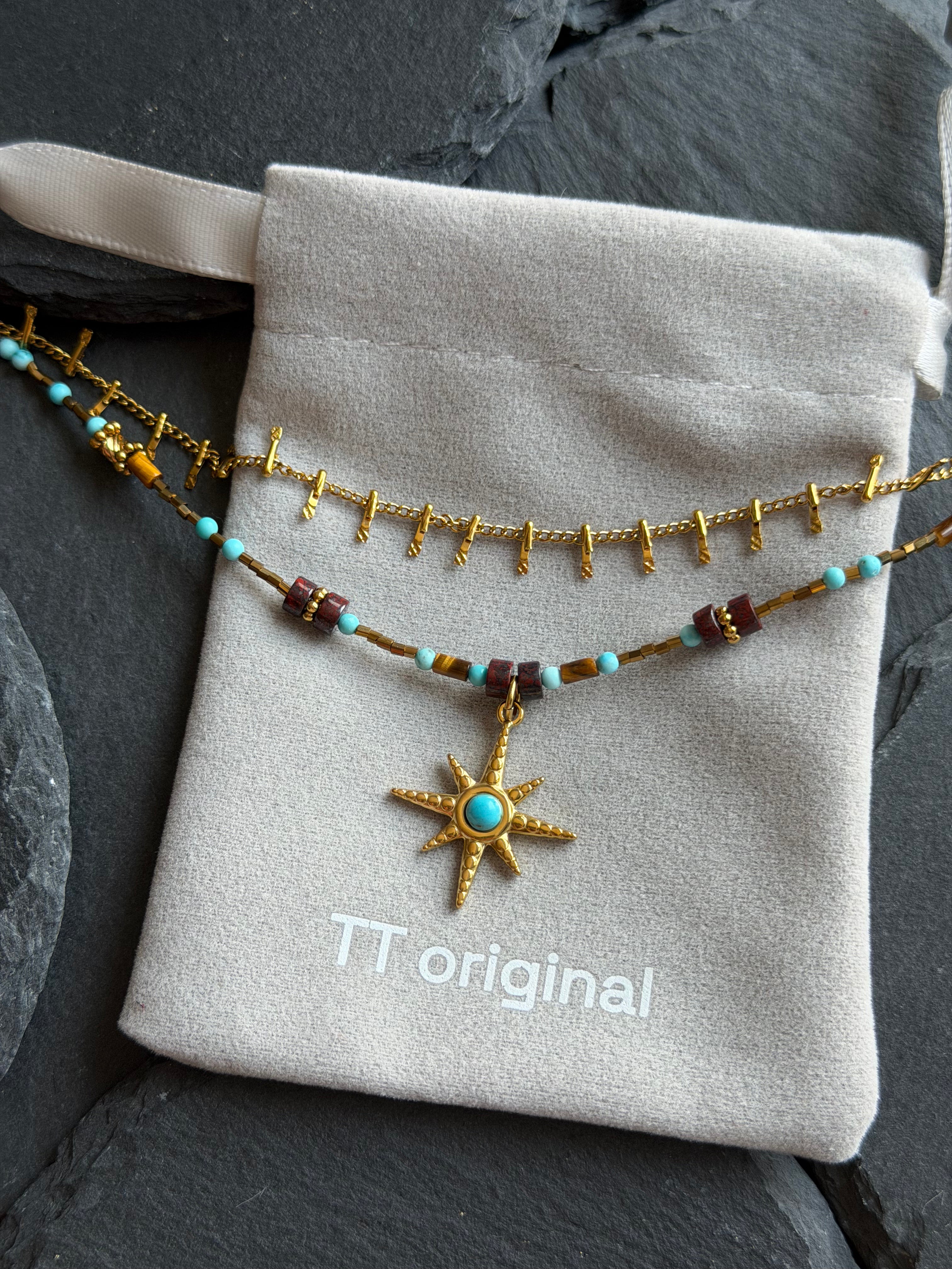 TT original-bracelet-Exquisite summer beach style | Multi-layered gold bracelet | Adjustable turquoise beads and octagonal star pendant | Many travel-themed accessories