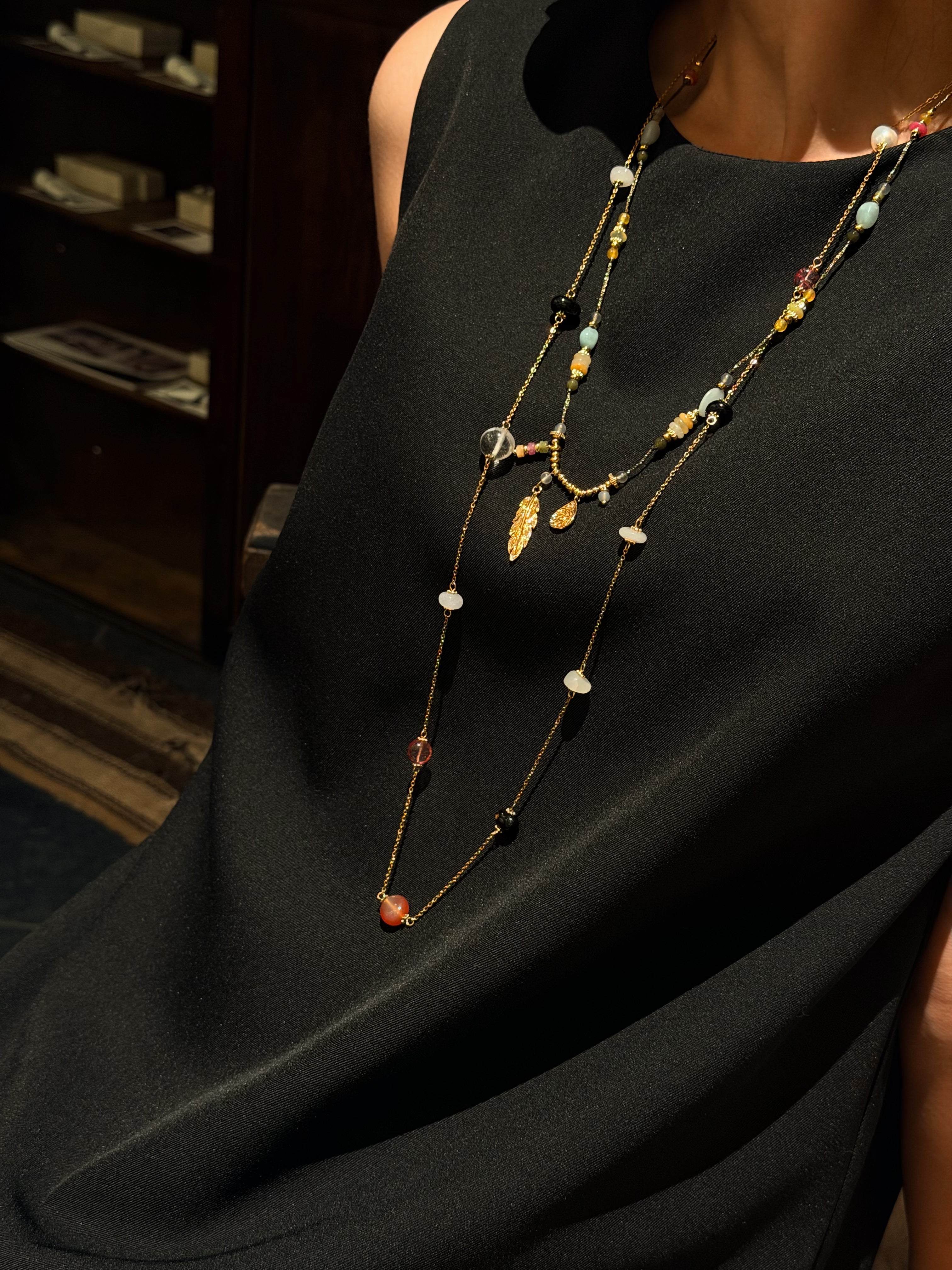 TT original-necklace-Bohemian-style long necklace for vacation | Elegant long necklace with colorful natural stones | Layered necklace | Affordable luxury | Affordable luxury necklace for working women