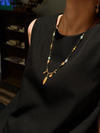 TT original-necklace-Bohemian Gold Feather Long Necklace | Vacation Ethnic Style | Casual Denim Outfit | Handmade Knitting | Niche Beaded Jewelry | Music Festival Outfit