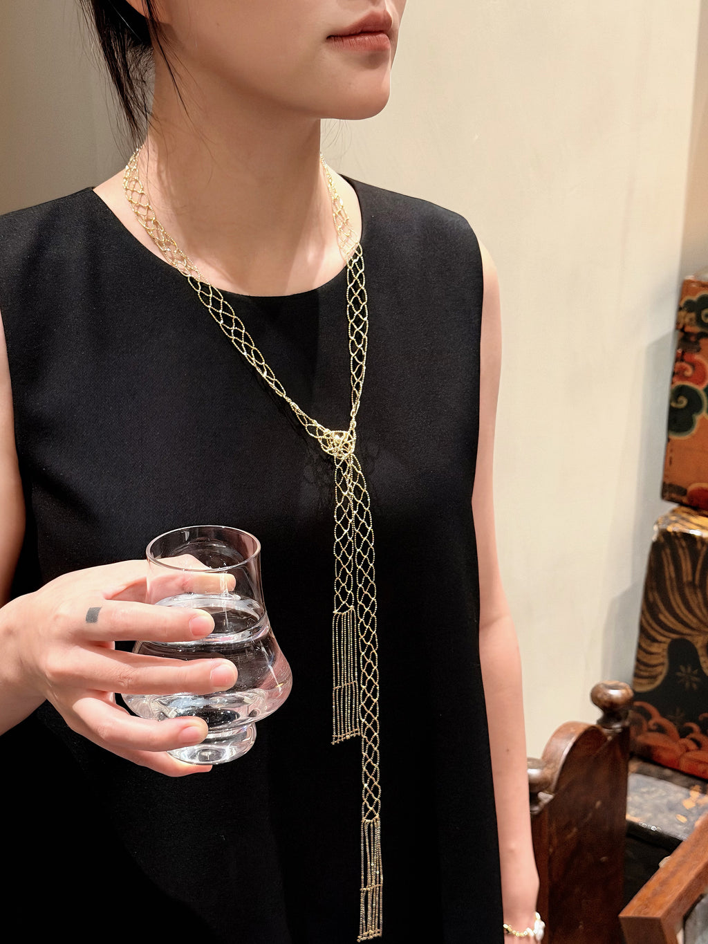 TT original-necklace-Handmade gold lace-woven long necklace | Stackable tassel long necklace | A luxurious long necklace suitable for both work and evening events