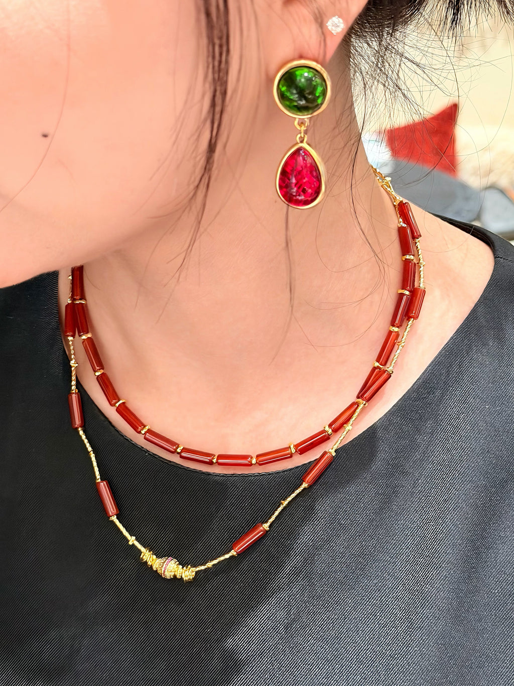 TT original-necklace-Vintage-inspired luxury red natural agate necklace | Niche design handmade beaded necklace | Festive gift | Vintage ethnic style choker | Double-layer necklace
