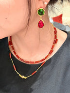 TT original-necklace-Vintage-inspired luxury red natural agate necklace | Niche design handmade beaded necklace | Festive gift | Vintage ethnic style choker | Double-layer necklace