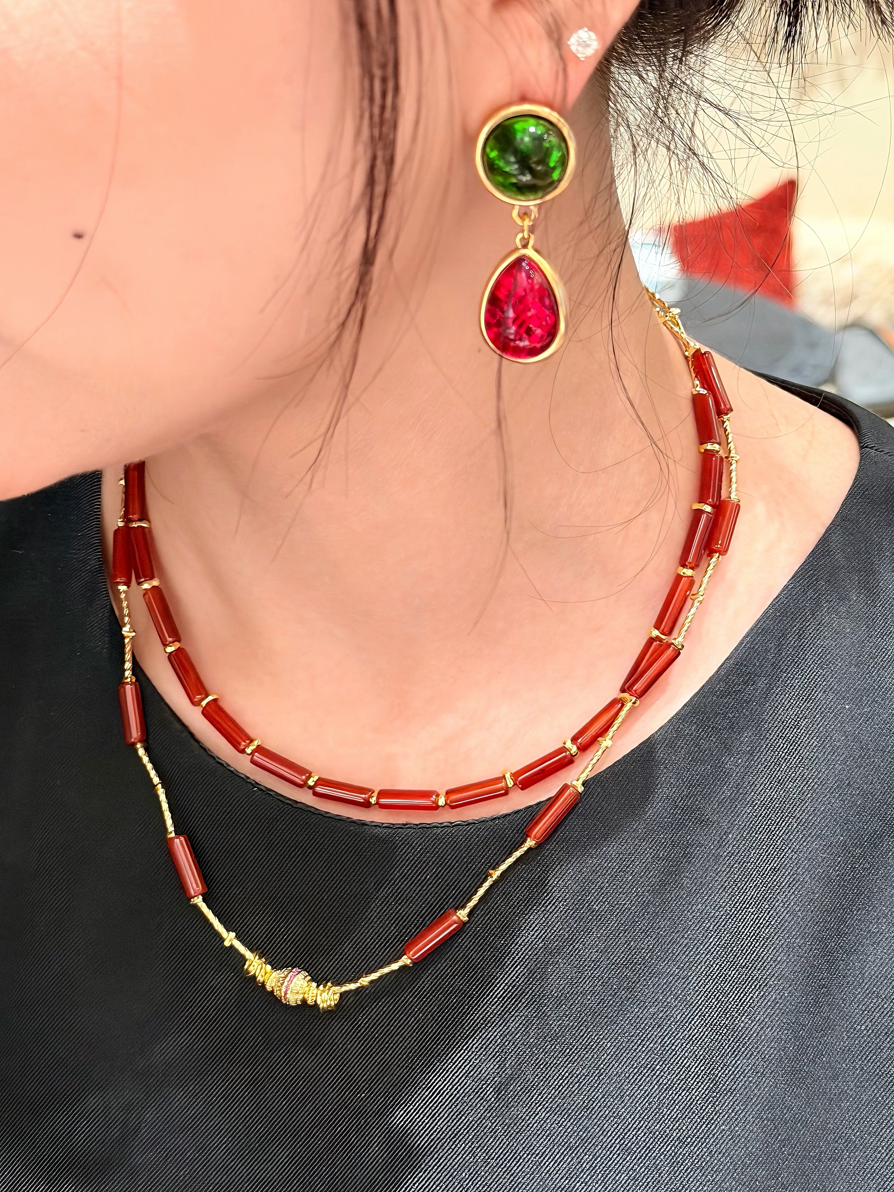 TT original-necklace-Vintage-inspired luxury red natural agate necklace | Niche design handmade beaded necklace | Festive gift | Vintage ethnic style choker | Double-layer necklace