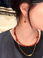 TT original-necklace-Vintage-inspired luxury red natural agate necklace | Niche design handmade beaded necklace | Festive gift | Vintage ethnic style choker | Double-layer necklace