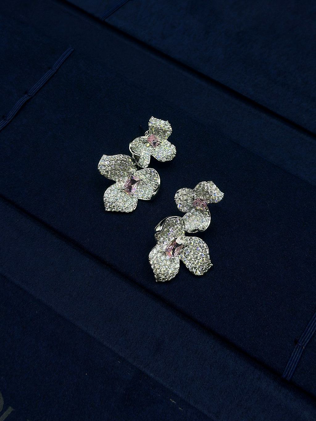 3D flower earrings with sparkling crystal petals