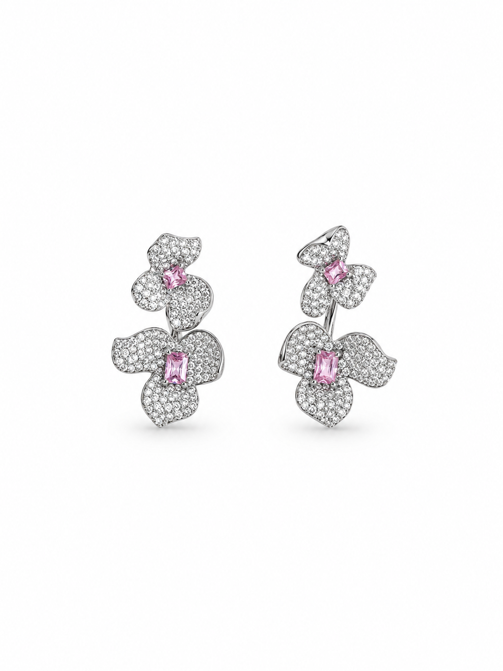 3D flower earrings with sparkling crystal petals