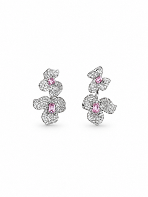3D flower earrings with sparkling crystal petals