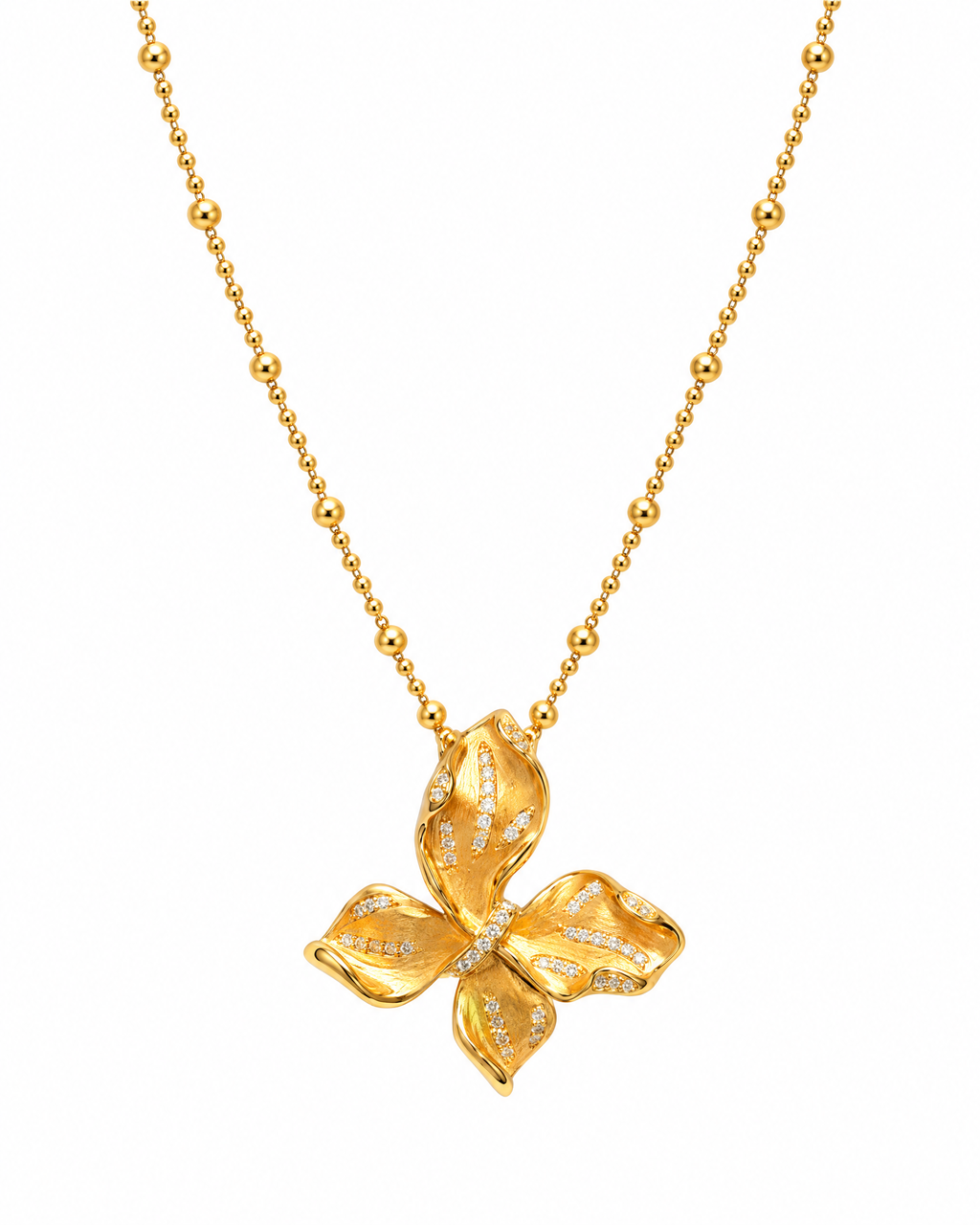 Three-dimensional gold flower pendant detail
