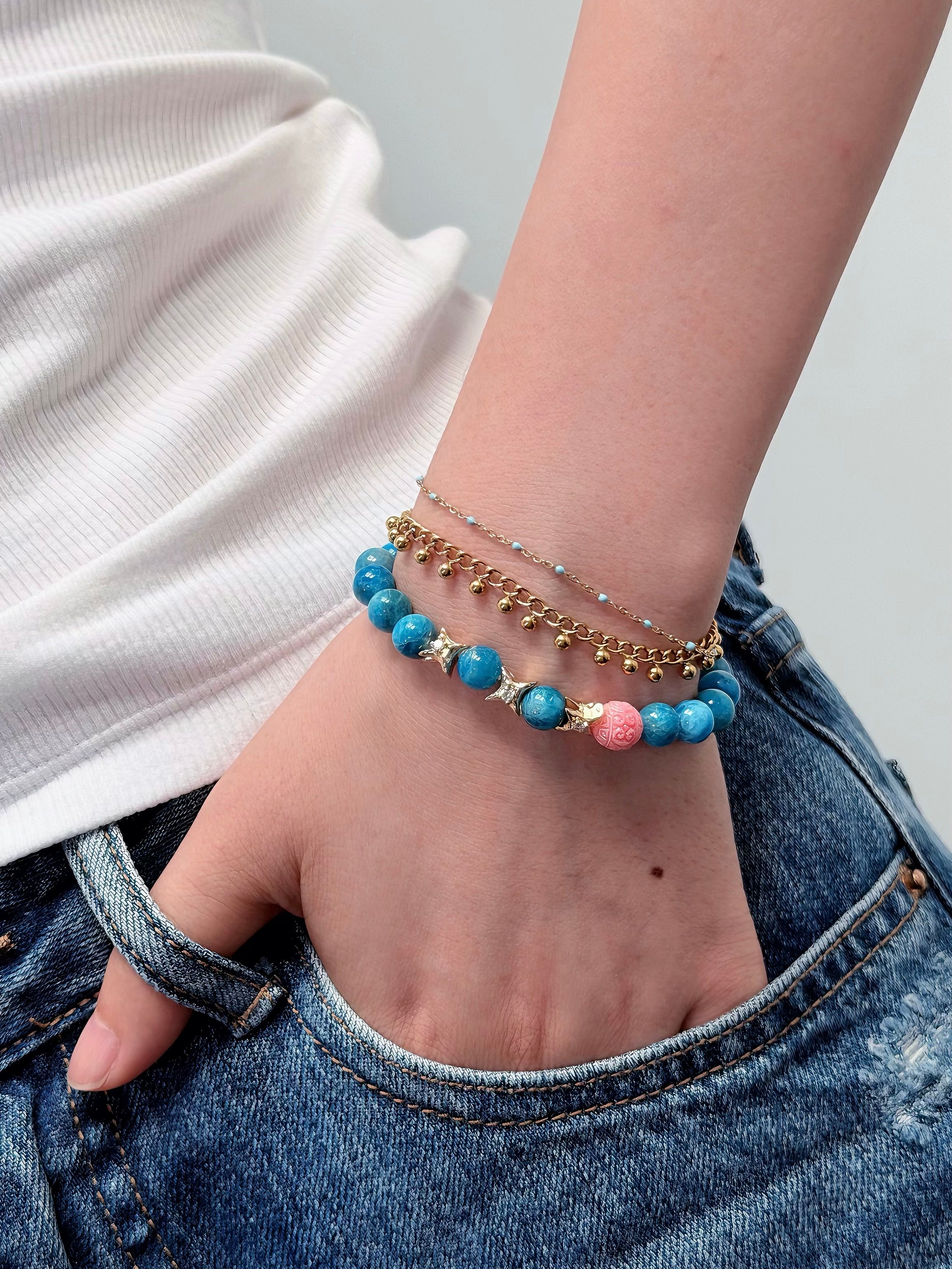 TT original-bracelet-Niche Design Blue Apatite Bracelet | Buckle-less Elastic Bracelet | Women's Sea Blue Bracelet | Symbolizing Inspiration | Fresh and Bright Everyday Bracelet