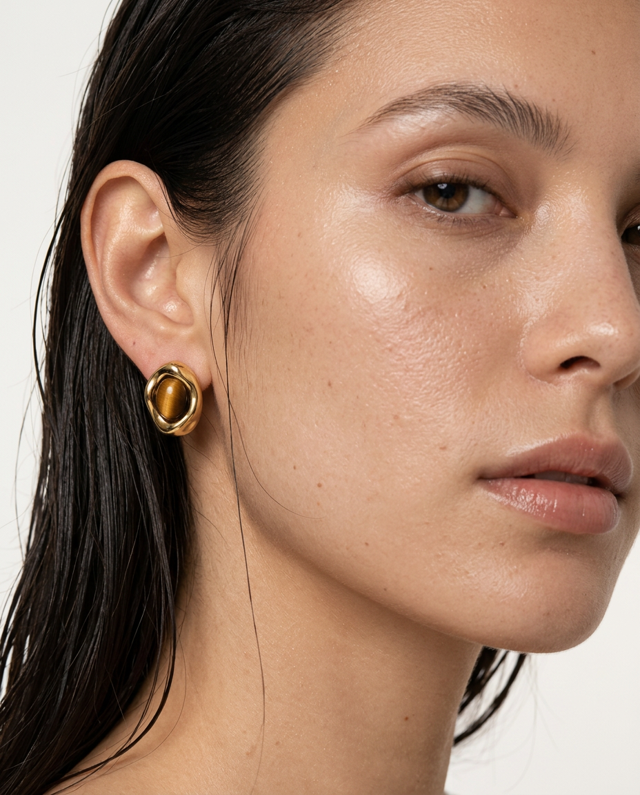 Handmade-Natural-Tiger-Eye-Stud-Earrings-worn
