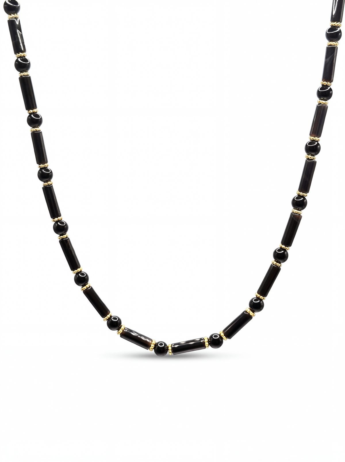 Natural black agate round and cylindrical beads