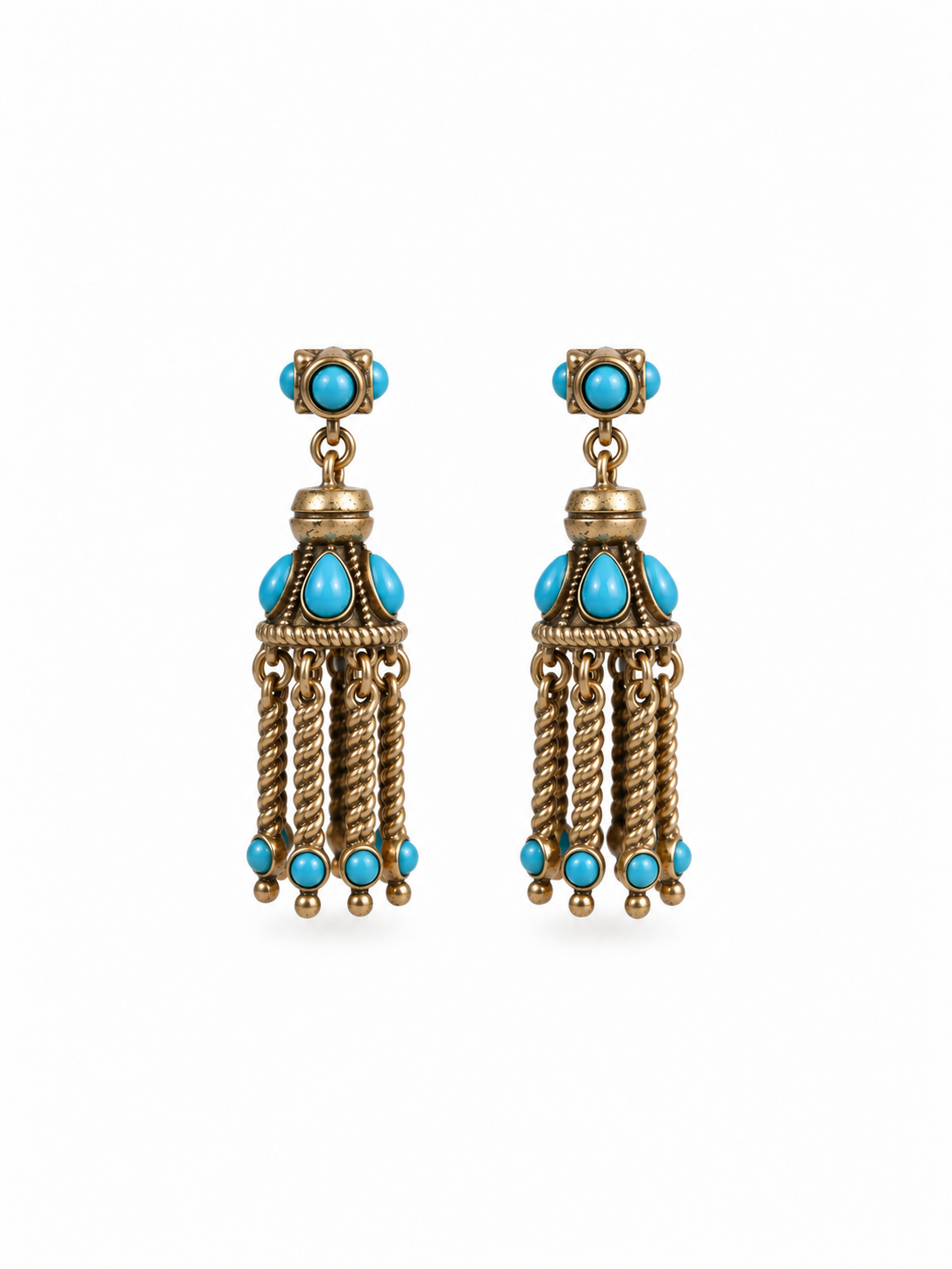 vintage turquoise tassel earrings front view