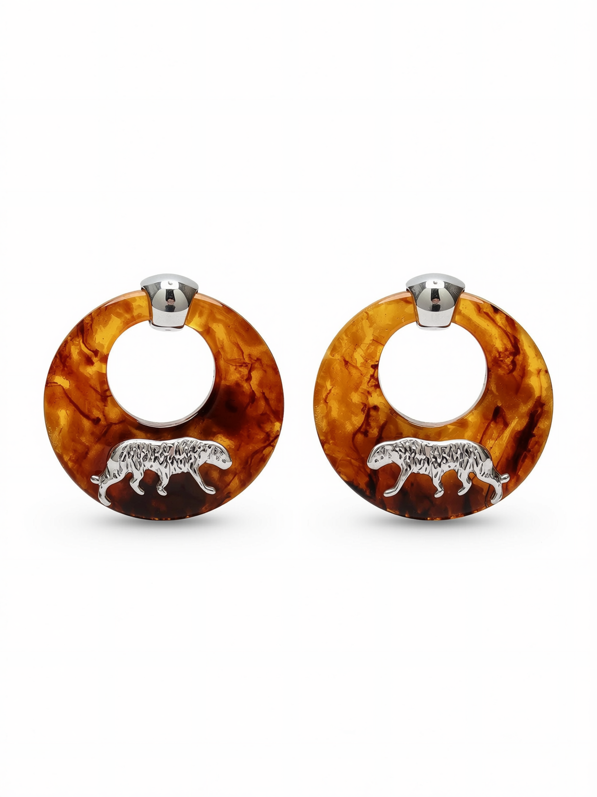 amber resin leopard print earrings detail