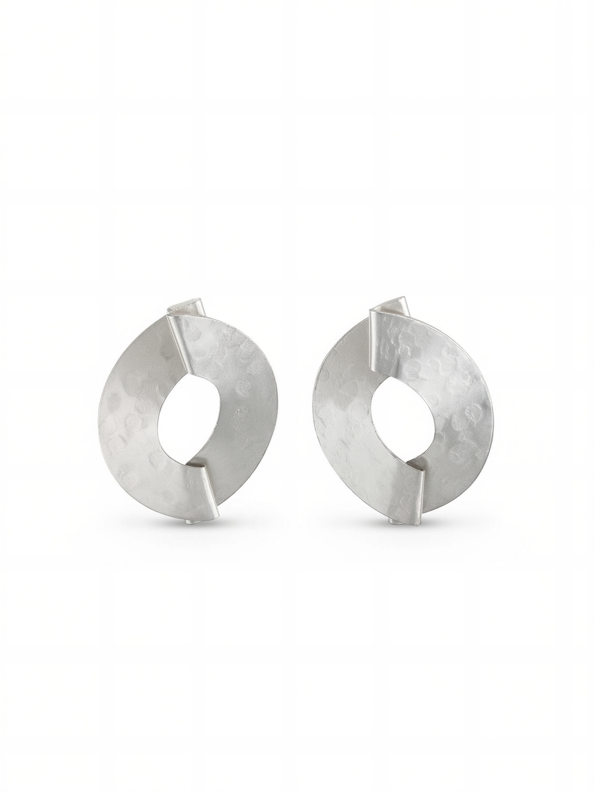 architectural silver hoop earrings with geometric cut-out