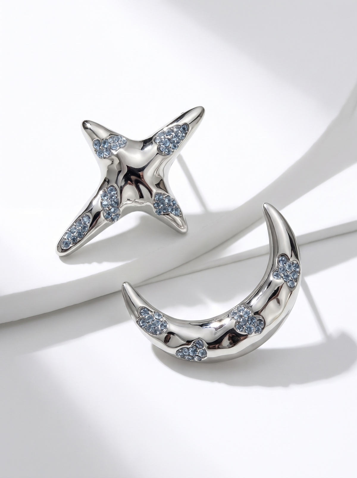mismatched moon and star celestial earrings