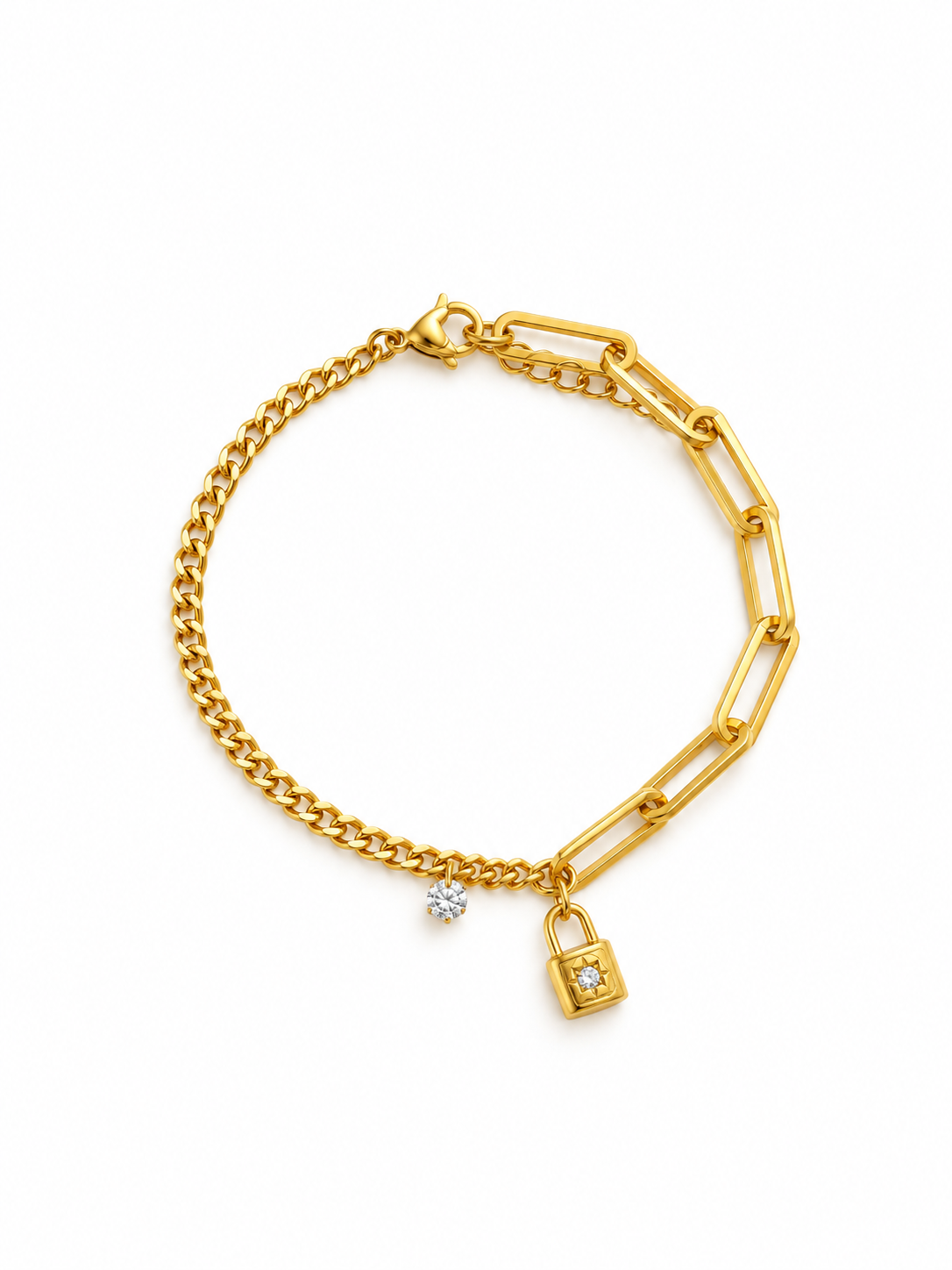 Asymmetrical gold padlock bracelet