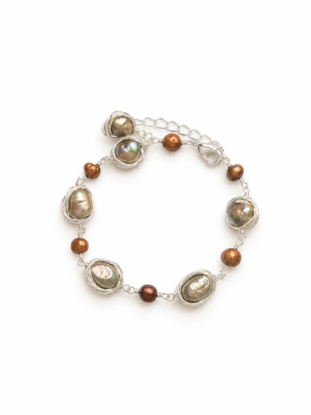 Baroque pearl bracelet set with silver-tone chains
