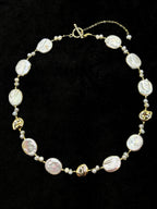 Natural baroque pearl coin necklace with gold-tone accents
