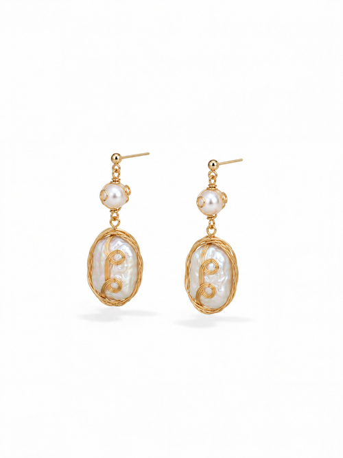 baroque pearl drop earrings with gold wire wrap