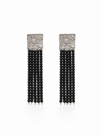 black agate beaded tassel earrings front view