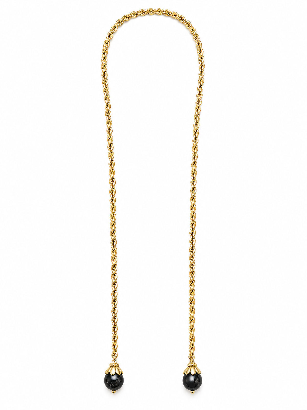 Black and gold braided tassel long necklace
