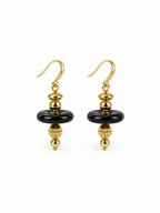 black onyx gold pendant earrings with geometric design