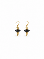 black onyx gold pendant earrings with geometric design