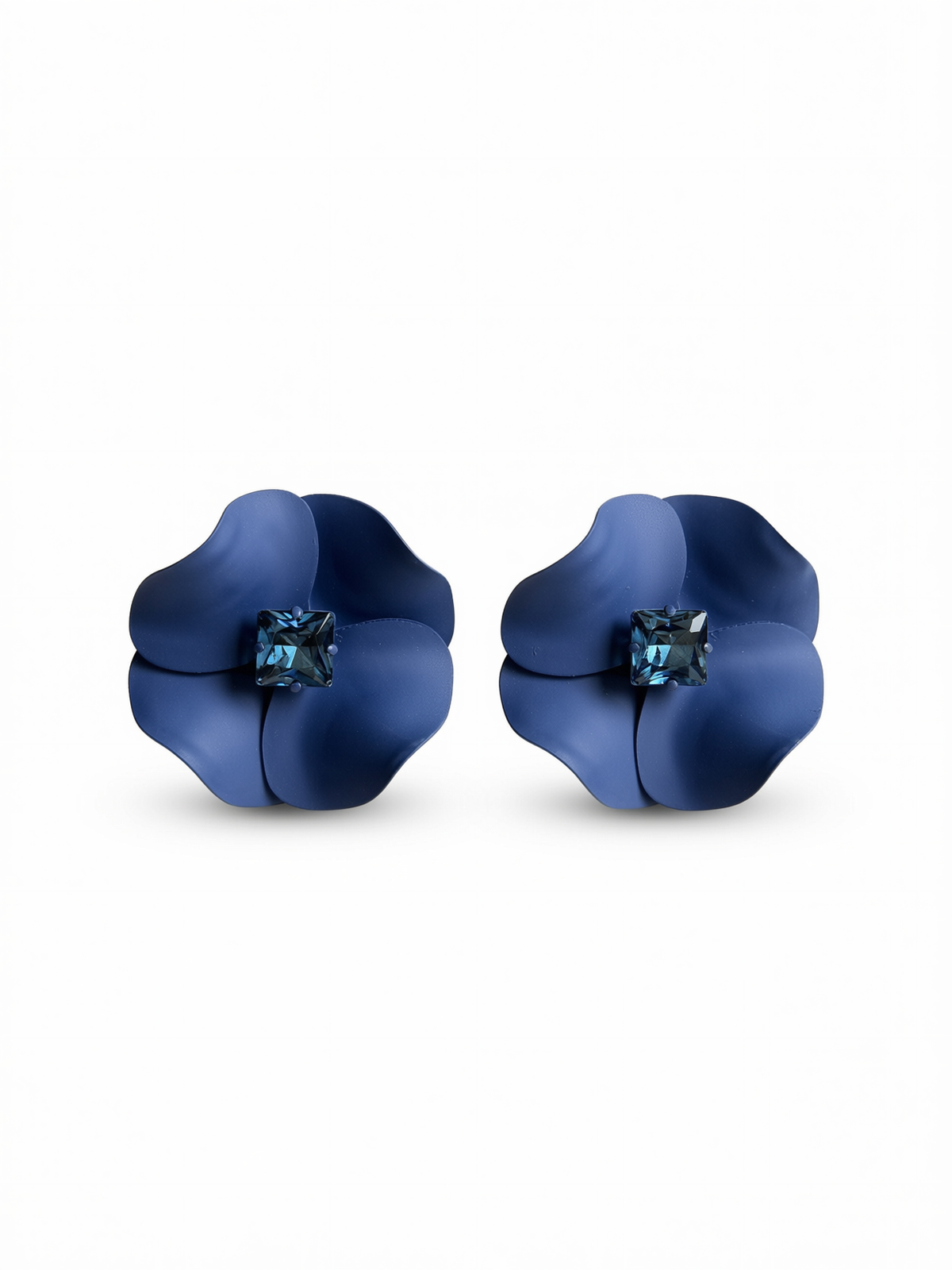 three dimensional blue petal earrings detail