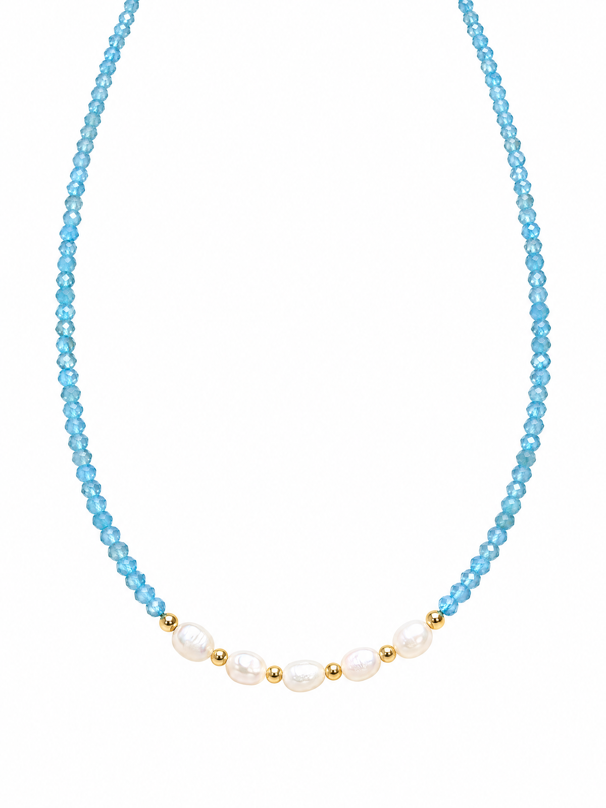 Blue crystal bead details on necklace