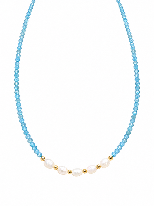 Blue crystal bead details on necklace