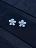 five petal blue flower earrings detail