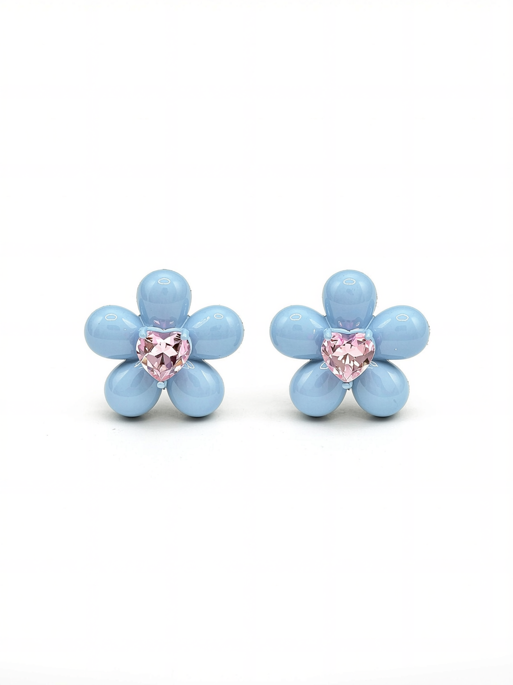 five petal blue flower earrings detail