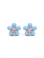 five petal blue flower earrings detail