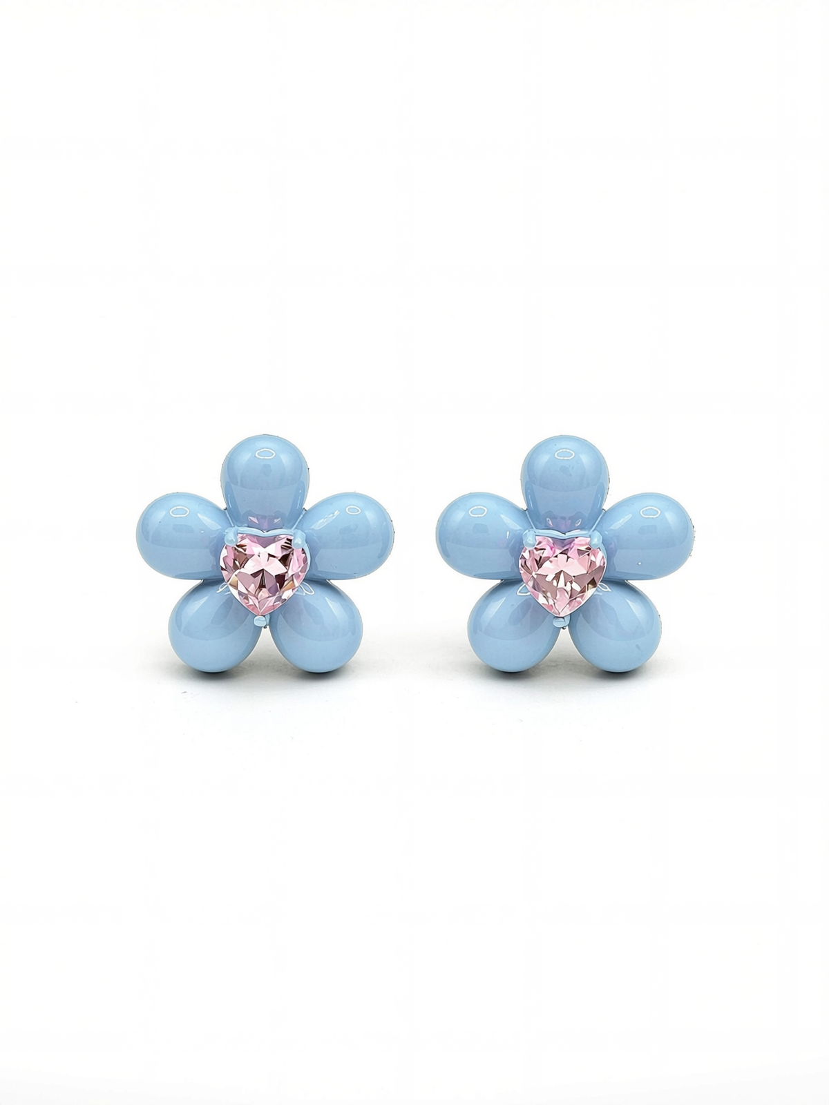 five petal blue flower earrings detail