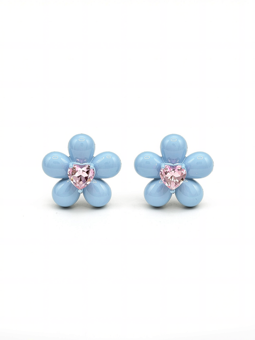 five petal blue flower earrings detail