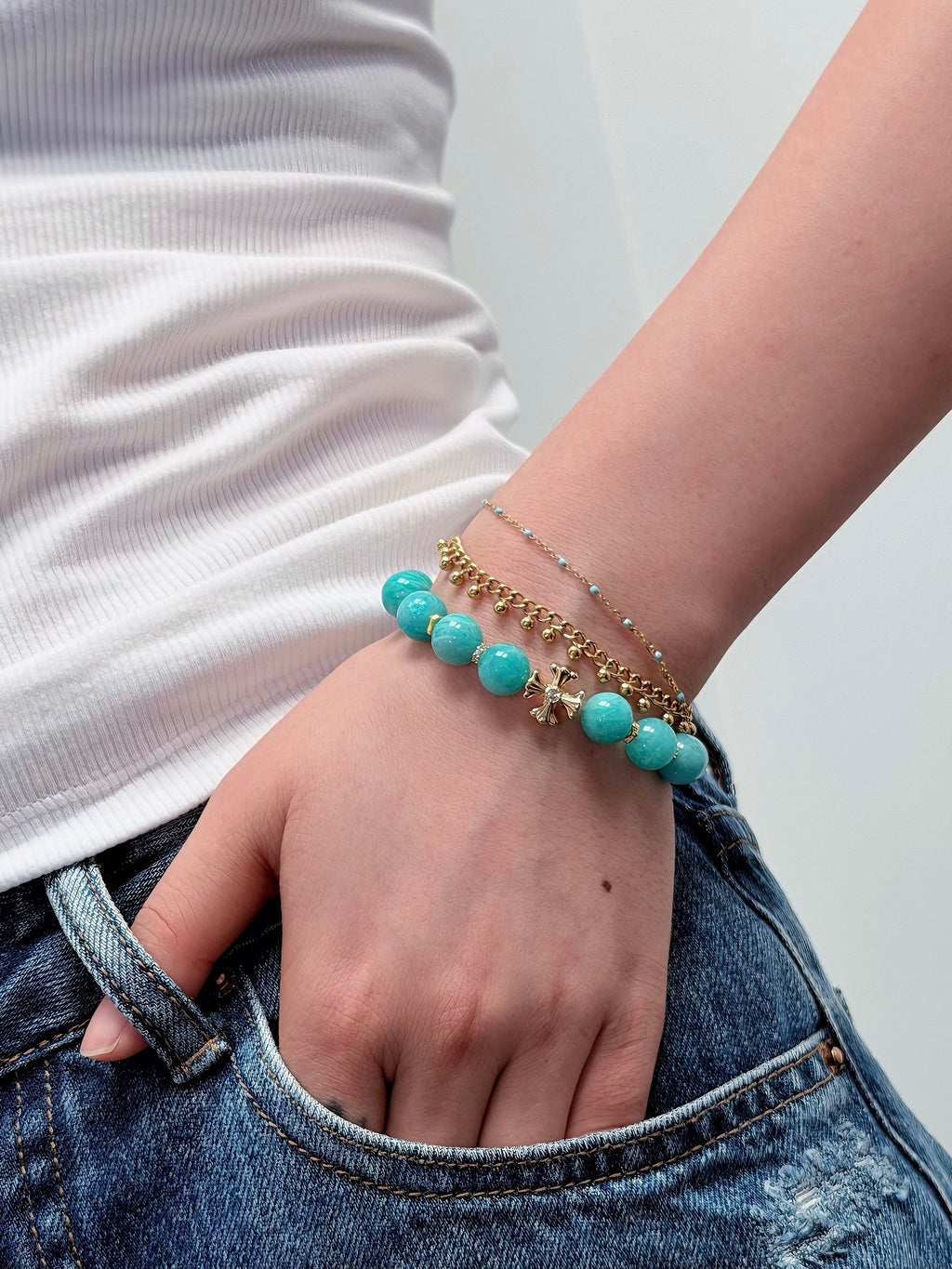 Blue green amazonite gemstone bracelet jewelry
